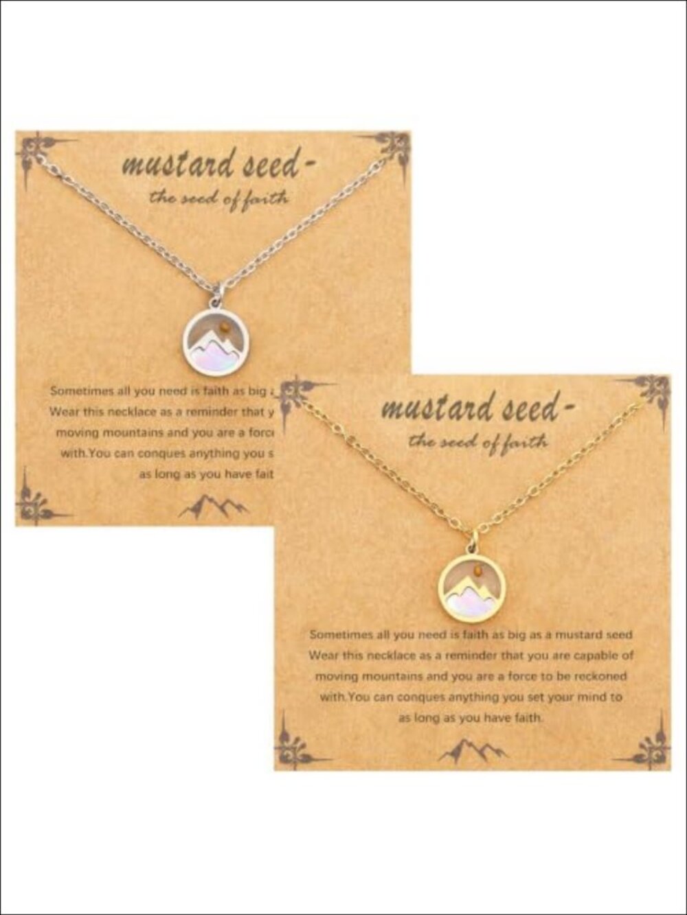 2 Pcs Mustard Seed Necklace Gold & Silver Plated Stainless Steel Pendant Set
